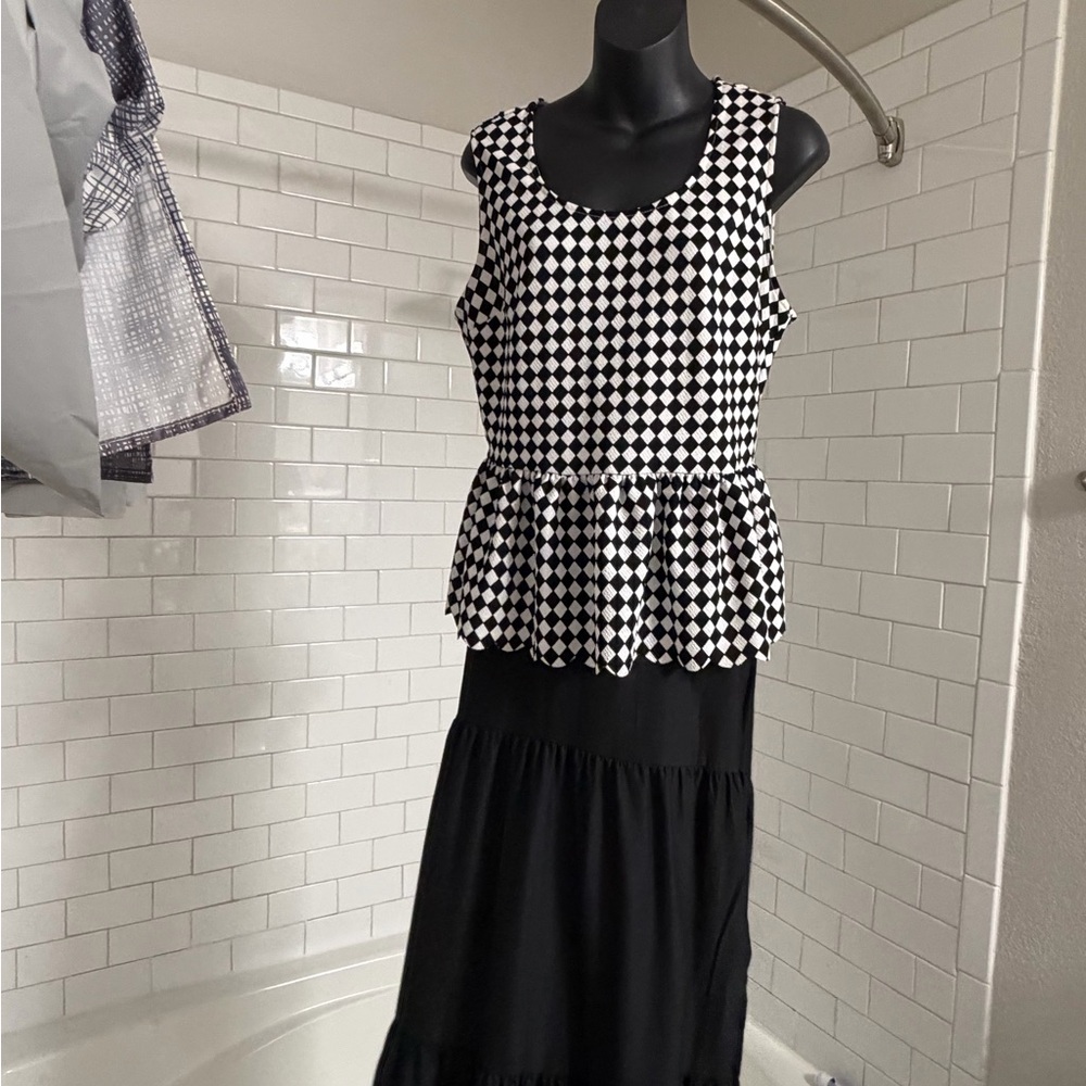 Charming Charlie Black and White Peplum Maxi Skirt Set